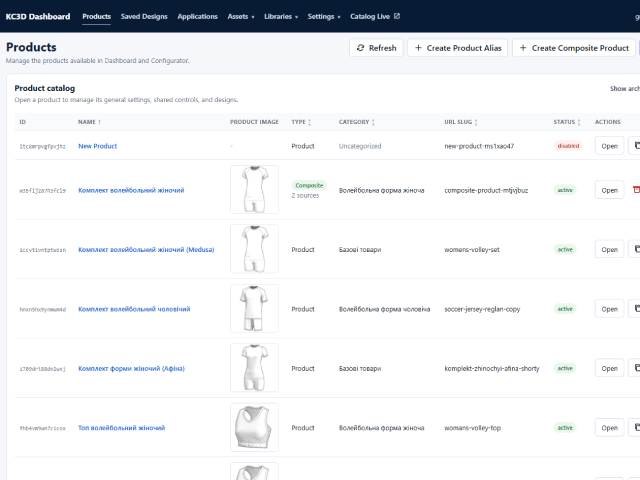 Product and design settings in Dashboard