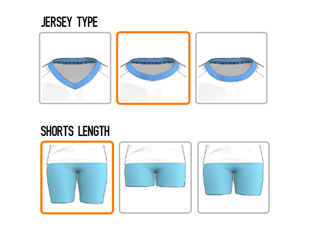 A prepared shirt-and-shorts kit with configurable options